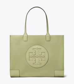 Ella Tote Bag: Women's Designer Tote Bags | Tory Burch Leather Shoulder Bag With Logo Patch For Everyday Use, Leather Shoulder Bag With Logo Patch, Daily Use Tote Shoulder Bag With Logo Patch, Green Tote Bag With Logo, Functional Travel Shoulder Bag With Logo, Nylon Bags With Logo For Daily Use, Functional Everyday Shoulder Bag With Logo, Nylon Logo Bags For Daily Use, Everyday Nylon Shoulder Bag With Logo