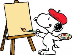 a cartoon character is painting on an easel