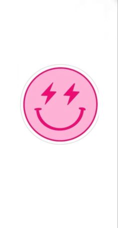 a pink smiley face sticker with two lightnings on it's back side