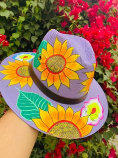 Sunflower 🌻 hats in different colors Fun Curved Brim Hat For Kentucky Derby, Fun Hat With Curved Brim For Country Events, Casual Multicolor Hat Bands For Spring, Spring Multicolor Adjustable Fedora, Multicolor Summer Hats For Kentucky Derby, Spring Adjustable Multicolor Fedora, Adjustable Multicolor Spring Fedora, Spring Multicolor Fedora One Size Fits Most, Purple Hat For Spring Festival