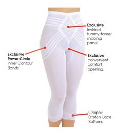 RAGO Style 6269 Firm control Shapette® Power Net fabric made of 77% nylon, 23% Invista® Lycra® to stretch 2 ways. Rago 6269 Features: Exclusive contour bands for shaping waist, hips, back and derrière. Exclusive Invisinet tummy tamer panel shapes comfortably. Exclusive split crotch for convenient opening. Flat sewn seams. Gripper stretch lace holding cuff. Supportive Full Coverage White Bottoms, Fitted White Nylon Pants, Functional Nylon Fitted Bottoms, Fitted Full-length Nylon Bottoms, Supportive Fitted Nylon Bottoms, Shapewear Tops, Waist Trainer Corset, Net Fabric, Waist Trainer