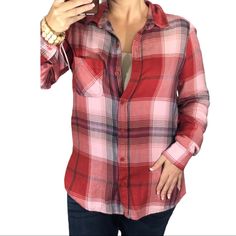 Nwt Mudd Button-Down Plaid Shirt Size Medium Q9 Flannel Tunic, Red And Black Flannel, Button Up Shirt Womens, Western Denim Shirt, Hooded Flannel, Blue Flannel, Studded Denim, Floral Jeans, Lace Button