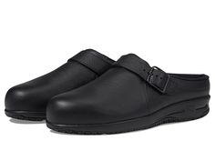 SAS Clog-Slip Resistant - Women's Slip on  Shoes : Black : The SAS Clog-Slip Resistant slip-on is the perfect combination of comfort and support you can depend on! Upper is constructed of supple leather. Buckle closure secures foot in place. Easy slip-on clog design. Padded collar brings extra comfort. Foot-Shape allows for a formfitting, yet roomy wear. Cradlefit cushioning is long-lasting, providing all day comfort. Removable footbed utilizes CoolStep technology to ensure feet stay cool and dry. Tripad Comfort within the insole promotes plush cushioning on the pressure points of your foot and shock-absorption. Durable, non-marking, and slip-resistant X-Tra Grip Sole meets or exceeds Mark II testing method for wet and oily conditions. Made in the USA. WARNING Measurements: Heel Height: 1 Workwear Slip-on Clogs With Rubber Sole, Non-slip Round Toe Clogs For Work, Workwear Slip-on Clogs With Removable Insole, Non-slip Slip-on Clogs For Work, Black Slip-resistant Slip-on Slippers, Black Round Toe Slippers For Work, Black Slip-on Slippers For Work, Slip-on Slip-resistant Closed Toe Clogs, Synthetic Slip-on Clogs For Work