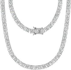 PRICES MAY VARY. Stunning chic ice-out 5A cubic zirconia tennis necklace.We use brass with plating for 5 layers, lead free and nickle free, so it won't make your skin have allergic reactiong and color won't fading for 3-5 years. It makes each tennis chain sparkle from every angle. Metal: Rhodium plated brass, Stone: 5A cubic zirconia - available in 3/4/5/6mm, which are all D-E color, VVS clarity, shining like real diamonds. Chain Length available in 16"/18"/20"/22"/24", perfect for daily wearing Radiant Engagement Rings, Figaro Chain Necklace, Cz Rings Engagement, Cubic Zirconia Necklace, Gold Long Necklace, Gold Necklace Women, Tennis Necklace, Chains For Men, Keep Jewelry