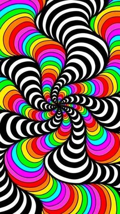 an abstract colorful pattern with black and white stripes