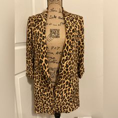 Zara Leopard Print Long Blazer- Size Extra Small New With Tags Faux Pockets Sleeve Button Strap Perfect Condition Leopard Print Blazer, Long Blazer, Printed Blazer, Zara Jackets, Animal Prints, Colored Blazer, Zara Black, Black Tan, Black And Tan