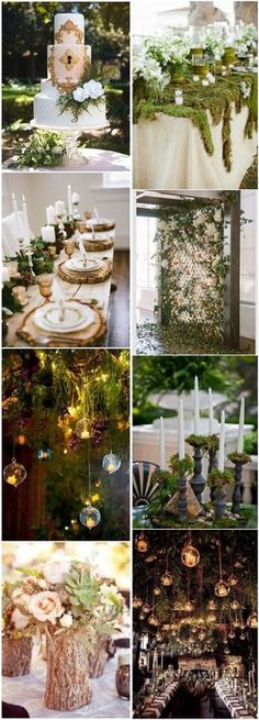 a collage of photos with candles, flowers and other things in them on the table