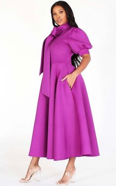 Solid bow tie, puff sleeve, midi dress with pockets and back zipper. Material Polyester/Spandex Midi Dress With Pockets, Puff Sleeve Midi Dress, Bow Tie Dress, Scuba Dress, Instagram Handle, Puffed Sleeves Dress, Sleeve Midi Dress, Tie Dress, Dress With Pockets