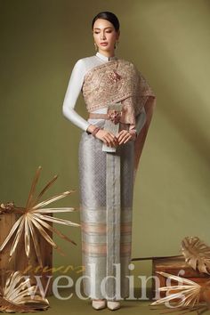 We can mix and match to create an interesting with Boromphiman Thai dress and the sequined sabai cloth, very elegant! 🇹🇭⭐✨ Indonesian Clothing, Plain Wedding Dress