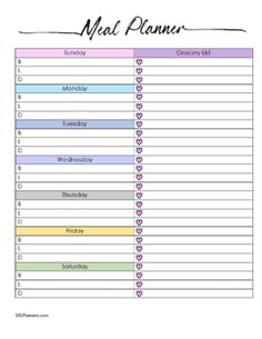 a meal planner with hearts on it