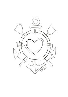 a drawing of a heart with an anchor and compass in the center on a white background