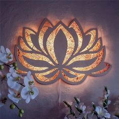 Modern Lotus Flower Mandala Wall Sconce Sala Yoga, Lotus Flower Mandala, Lotus Lamp, Lotus Mandala, Mandala Wall Art, Yoga Room, Flower Lights, Yoga Gifts, Night Art