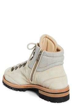 Supersoft suede smooths out the ruggedness of this hiking-inspired boot set on a grippy lug sole. Lace-up style; side zip closure Leather upper and lining/synthetic sole Made in Italy Designer Shoes Lug Sole, Soft Flannel, Up Styles, Boots Men, Light Gray, Side Zip, Designer Shoes, Rubber Sole, Leather Upper