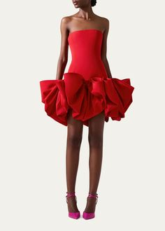 Carolina Herrera Strapless Oversized Bow Mini Dress - Bergdorf Goodman Evening Dresses With Voluminous Knee-length Skirt, Voluminous Knee-length Evening Dress, Party Dress With Voluminous Knee-length Skirt, Knee-length Party Dress With Voluminous Skirt, Voluminous Bubble Dress For Evening, Elegant Red Dress With Voluminous Skirt, Luxury Spring Dresses For Fashion Events, Chic Voluminous Dress For Gala, Elegant Evening Bubble Dress With Ruffles