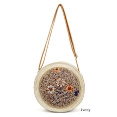 Style No : [472617] Fsb291-Ivory Color : Ivory, Multi Theme : Flower & Leaf, Sea Life, Shell Size : 9.8" Diameter + 2.95" Deep Material : 90% Straw + 10% Pu Shell Flowers Round Bead Straw Crossbody Bag Spring Cream Straw Crossbody Bag, Cream Crossbody Straw Bag For Spring, Summer Cream Crossbody Shoulder Bag, Cream Crossbody Shoulder Bag For Summer, Cream Crossbody Bag For Spring, Spring Cream Crossbody Shoulder Bag, White Crossbody Shoulder Bag For Spring, Cream Crossbody Shoulder Bag For Spring, Spring Cream Bag With Adjustable Strap