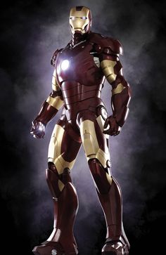 an iron man standing in front of a dark background