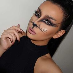 Halloween Makeup Scary Doll, Cat Costume Makeup, Cat Face Halloween, Simple Cat Makeup, Easy Halloween Makeup