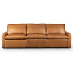 a brown leather couch on a white background