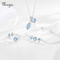 ‎ Elegant Blue Alloy Jewelry Sets, Blue Alloy Clavicle Chain Jewelry, Elegant Blue Alloy Necklace, Elegant Light Blue Clavicle Chain Jewelry, Engagement Necklaces, Pretty Jewelry Necklaces, Magical Jewelry, Girly Accessories, Women's Jewelry Sets