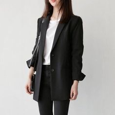 Clothing Length: RegularAge: Ages 18-35 Years OldCollar: NotchedClosure Type: Single BreastedItem Type: BlazersMaterial: PolyesterMaterial: SpandexSleeve Length(cm): FullHooded: NoModel Number: 696Gender: WOMENStyle: CasualDecoration: ButtonPattern Type: Solid Office Jacket, Blazer Suit Women, Oversized Fashion, Loose Coat, Loose Coats, Oversize Fashion, Long Blazer, Loose Outfit, Black Suit