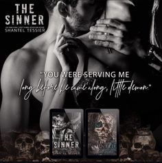 an advertisement for the sinner series featuring two men kissing each other with skulls in the background