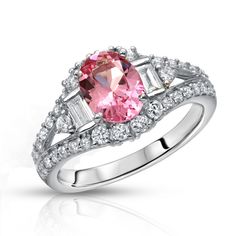 Natural Neon Tanzanian Mahenge Spinel 1.47 carats set in 14K White Gol – Heritage Gems+Jewels Pink Gemstones With Prong Setting For Anniversary, Pink Oval Topaz Ring With Center Stone, Pink Ruby Ring With Diamond Accents, Pink Baguette Cut Diamond Ring, Pink Jewelry With Center Stone And Baguette Cut, Pink Fine Jewelry With Gemstone Accents, Pink Fine Jewelry With Single Cut Diamonds, Pink Round Gemstones With Prong Setting, Pink Baguette Cut Ring With Prong Setting