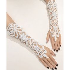 White Lace Gloves Wedding Summer Satin Ribbon Wraps Around Hand Arm. White Fingerless Bridal Accessories, Lace Gloves Wedding, Lace Gloves Fingerless, Arm Gloves, White Lace Gloves, Fancy Clothing, Oc Outfits, Gloves Fingerless, Lace Tattoo