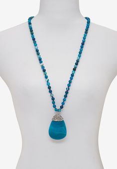 Add a splash of color to your wardrobe with this genuine blue agate beaded pendant necklace with crystal accents. Round black and white pave crystals adorn Blue Agate Crystal, Platinum Credit Card, Gift Card Number, Beaded Pendant Necklace, Agate Crystal, Drawstring Pouch, Blue Agate, Drop Necklace, Agate Beads