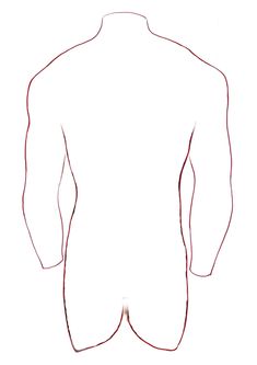 the back view of a man's long sleeved shirt with red thread on it