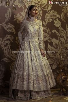 Buy Pakistani Bridal Dresses-Embroidered White Bridal Dress for Bride Online-Pakistani Bridal Wear With Dabka, Nagh, Zari, Embroidery, Patch Work In USA, UK, Canada, Australia Visit Now : www.NameerabyFarooq.com or Call / Whatsapp : +1 732-910-5427 Designer Embroidered Anarkali Wedding Dress, Silver Hand Embellished Anarkali Dress, Silver Bollywood Dress Hand Embellished, Bollywood Silver Hand Embellished Dress, Silver Bollywood Hand Embellished Dress, Traditional Silver Designer Dresses, Traditional White Embellished Wedding Dress, Silver Anarkali Gown Hand Embellished, Traditional White Hand Embellished Gown