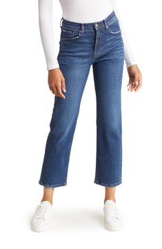 A slight crop in the leg furthers the laid-back appeal of these classically-cool jeans. 10" rise, 27" inseam (size 6) 5 pocket construction 94% cotton, 4% polyester, 2% spandex Machine wash Imported Model stats: 5'10" height, 32" bust, 25" waist, 36" hip. Model is wearing size 6. Everyday Dark Wash Mid-rise Cropped Jeans, Mid-rise Cropped Jeans In Denim Blue For Everyday, Everyday Mid-rise Dark Wash Cropped Jeans, Classic Medium Wash Cropped Leg Flare Jeans, Classic Cropped Leg Medium Wash Flare Jeans, Classic Cropped Leg Flare Jeans In Medium Wash, Medium Wash Cotton Straight Fit Flare Jeans, Medium Wash Straight Fit Cotton Flare Jeans, Everyday Straight Fit Cropped Jeans