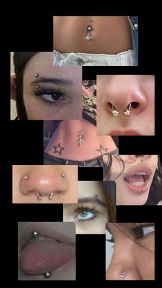 many different types of nose piercings are shown in this collage with the same image