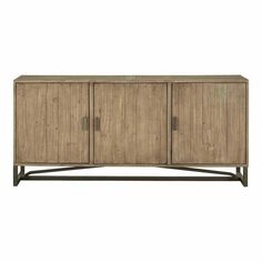 the sideboard is made from wood and has two doors, one with metal legs