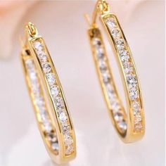 Condition: Brand-New, Unused, And Unworn. Theme: Drop Earring Color: Yellow Material: 18k Gold Plated Big Round Earrings, Hoop Earrings Big, Fancy Gifts, Shape Geometric, Crystal Hoop Earrings, Loop Earrings, Stud Jewelry, Cubic Zirconia Earrings, Cz Earrings