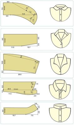 the instructions for how to make a dress shirt with collars and cuffs in different sizes