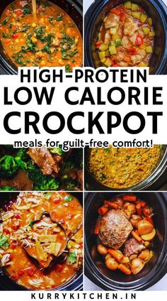 high - protein low calorie crockpot meal with meat and vegetables in it