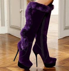 null Fur High Heels, Boots With Fur, Purple Boots, Purple Shoes, Fur Lined Boots, Cute Boots, Beautiful Boots, Fur Boots, Purple Fashion