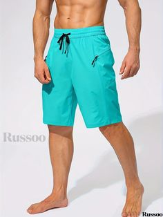 Russoo - Performance Mens Zip Pocket Swim Shorts: Quick-Dry, Lightweight, UV Protection, Beach Swimming Trunks (No Mesh Lining) Leg Care, Casual Beach Wear, Beach Swimming, Swimming Trunks, Running Fitness, Active Shorts, Elastic Waist Shorts, Fitness Training, Swim Trunks