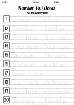 the number as words worksheet with numbers and letters in each letter on it