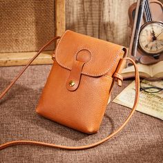 Retro Top Layer Cowhide Cell Phone Bag Crossbody Phone Bag For Everyday Use, Fall Phone Bag For Daily Use, Fall Satchel Phone Bag For Everyday Use, Fall Everyday Use Satchel Phone Bag, Classic Soft Leather Phone Bag For Everyday, Leather Phone Bag Satchel For Daily Use, Trendy Leather Phone Shoulder Bag, Trendy Leather Satchel Phone Bag, Fall Season Crossbody Phone Bag