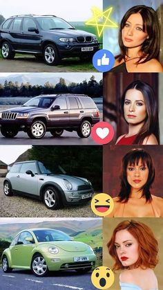 a series of photos with different cars and faces