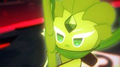 an animated image of a green creature with big eyes