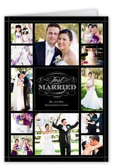 a wedding photo collage with the words, married and two pictures in grey on it