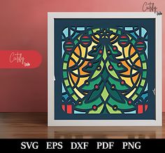 a card with a christmas tree cut out on it and the words svg eps dxf