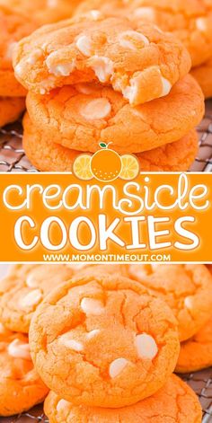 orange creamsice cookies stacked on top of each other with the title above it