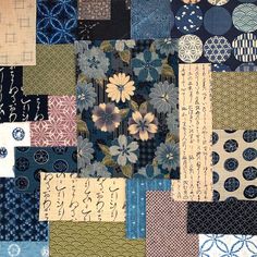 a patchwork quilt with many different patterns and designs on the fabric, including flowers