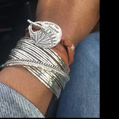 sassytwin22000 added a photo of their purchase Sterling Silver Stacking Bracelets, Boho Bracelets Stack, Silver Bracelet Stack, Silk Wrap Bracelets, Hammered Bracelet, Hippie Rings, Stacking Bracelets, Turquoise Leather, Stacked Bangles