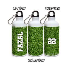 three water bottles with the number 22 on them