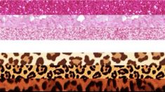 three different colors of leopard print and pink glitter on the bottom half of each strip