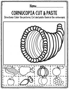 a coloring page with an image of cornucopia cut and pastee